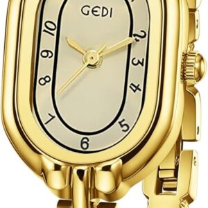 FANMIS Women's Vintage Oval Watches Luxury Minimalism Bracelet Small Gold Tone Watch Ladies Analog Waterproof Watch Fashion Bangle Bracelet Dress Watch with Stainless Steel Band