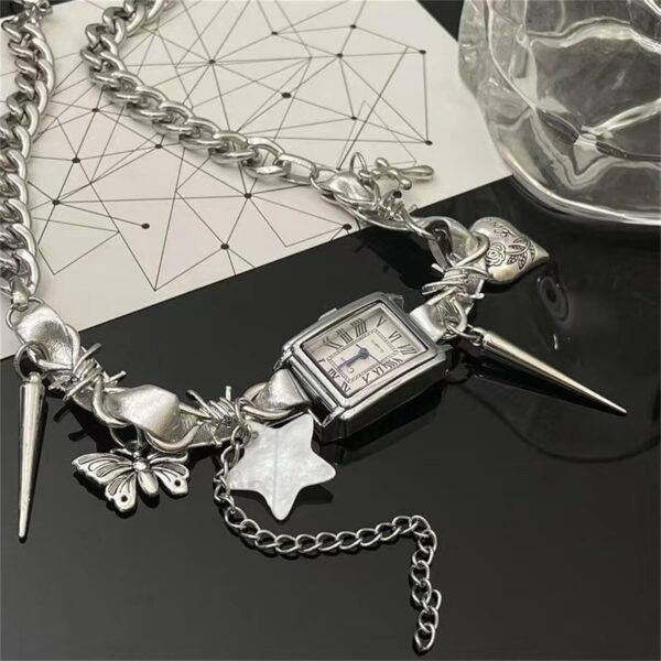 Personality Wind Watch Necklace Neck Chain Spicy Women Design Niche Star Rivets Retro Punk Choker. - Image 3