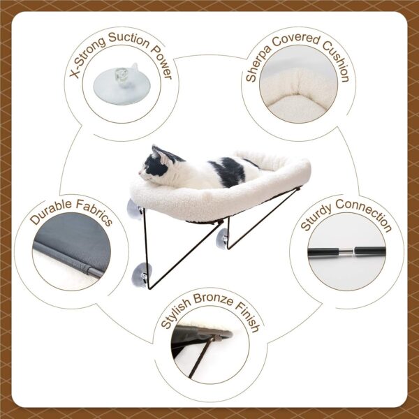 Cat Window Perch - 100% Metal Supported from Below - Comes with Warm Spacious Pet Bed - Cat Window Hammock for Large Cats & Kittens - for Sunbathing, Napping & Overlooking (White) - Image 4