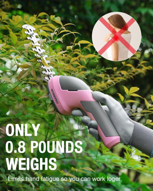 WORKPRO Cordless Grass Shear & Shrubbery Trimmer - 2 in 1 Handheld Hedge Trimmer 7.2V Electric Grass Trimmer Hedge Shears/Grass Cutter Rechargeable Lithium-Ion Battery and Type-C Cable - Pink Ribbon - Image 6