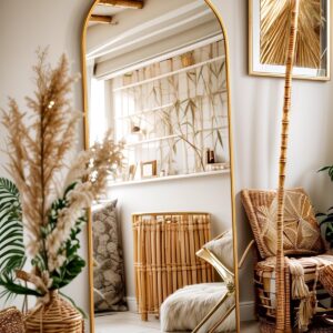 Full Length Mirror, 58"x19" Floor Mirror, Arch Floor Standing Mirror Freestanding Arch Full Body with Stand for Bedroom, Hanging Mounted for Living Room Cloakroom, Gold