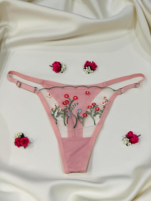Sheer Floral Colorful Embroidery Underwire Bra and Underwear Panty Matching Set Pink Lingerie For Women - Image 7