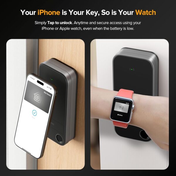 X1 Apple Home Key Tap to Unlock, Smart Keyless Entry Door Lock with Fingerprint, Touch Keypad Deadbolt Lock Works with HomeKit Over Thread (Border Router), IP65 Weatherproof, Gray - Image 2