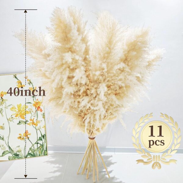 40" 11 PCS Dried Pampas Grass Decor Tall,Large Natural Beige pompas Grass,Tall Pampas Grass for Floor Vase,Wedding,Party,Farmhouse,Boho Home Decor,and Creating a Bohemian Ambiance - Image 2
