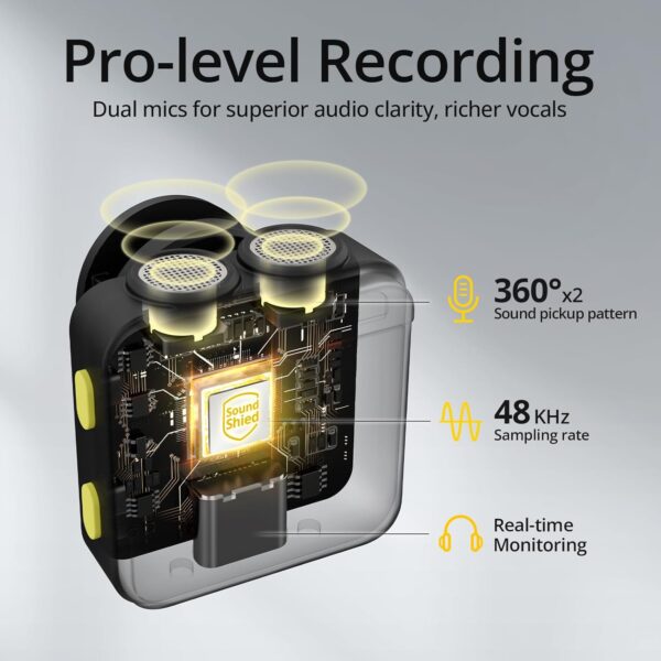 WNH Wireless Lavalier Microphone for iPhone/Android (2TX+2RX), 48khz 2 Pickups, 70Hrs Battery, Noise Cancellation, Magnetic Clip iPhone Microphone for Video Recording Vlogging Streaming - Image 2