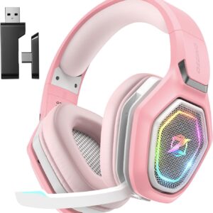 2.4GHz Gaming Headset Wireless with Flip Mic for Ps5, Ps4, PC, Gaming Headphones with USB-A & USB-C Transmitter, 40Hr Battery Bluetooth Headset for Laptop, Mobile, Mac