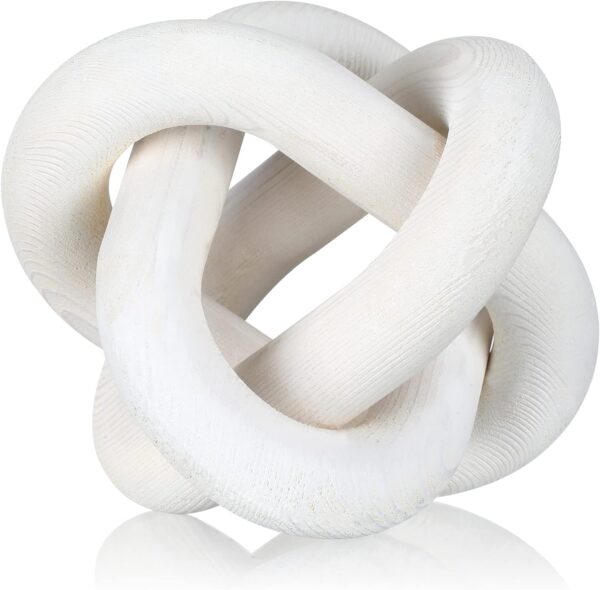 Yalikop 3 Link Wood Knot Decor - Hand Carved Coffee Table Decoration, Boho Chain Link Decor, Modern Shelf, Rustic Objects for Home Living Room Bedroom(White)