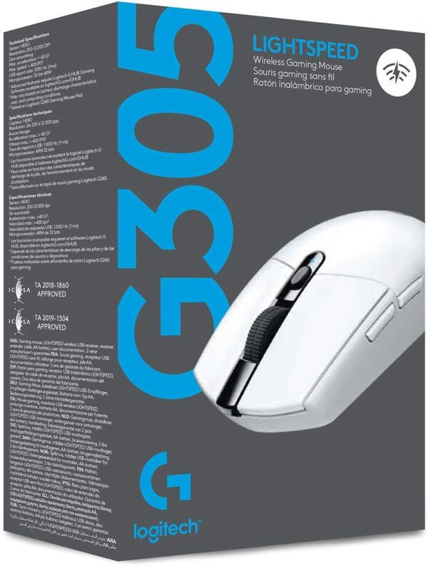 Logitech G305 LIGHTSPEED Wireless Gaming Mouse, Hero 12K Sensor, 12,000 DPI, Lightweight, 6 Programmable Buttons, 250h Battery Life, On-Board Memory, PC/Mac - White - Image 9