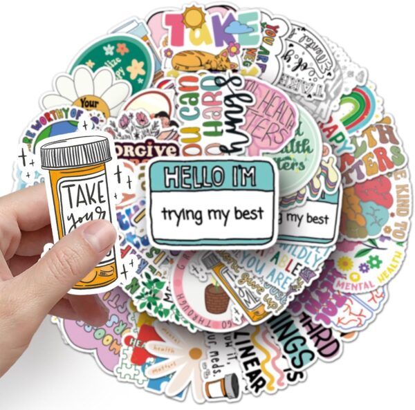 100PCS Mental Health Stickers,Mental Health Awareness Decals Vinyl Waterproof Stickers for Water Bottle Laptop Luggage Helmet Skateboard Guitar Scrapbook Phone Gifts - Image 2