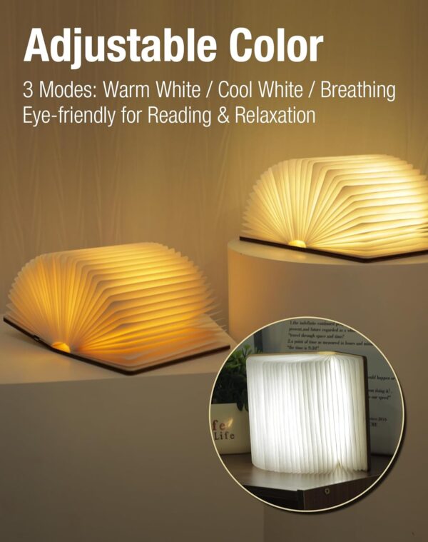 5.7 Inch Wooden Book Lamp - Portable Folding LED Book Light for Reading, Home & Library Decor, Unique Gift for Book Lovers, Magnetic Book-Shaped Night Light (Walnut) - Image 4