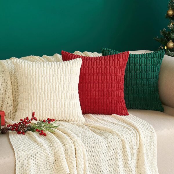 MIULEE Pack of 2 Corduroy Decorative Throw Pillow Covers 18x18 Inch Soft Boho Striped Pillow Covers Modern Farmhouse Home Decor for Sofa Living Room Couch Bed Cream White - Image 7