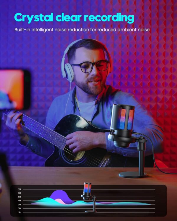 Gaming Microphone, USB PC Mic for Podcasts Videos, Streaming, Condenser Mic with Quick Mute, Tripod Stand, Pop Filter, RGB Indicator, Shock Mount, Rotate gain button, Compatible with PS4/5/PC - Image 7