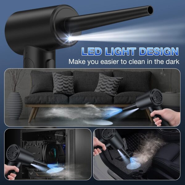 Compressed Air Duster, 3 Gear to 51000RPM Cordless Electric Air Duster, 6000mAh Rechargeable Air Blower with LED Light for Laptop Computer Camera Keyboard Cleaning Dust Hair Replace Compressed Air Can - Image 5