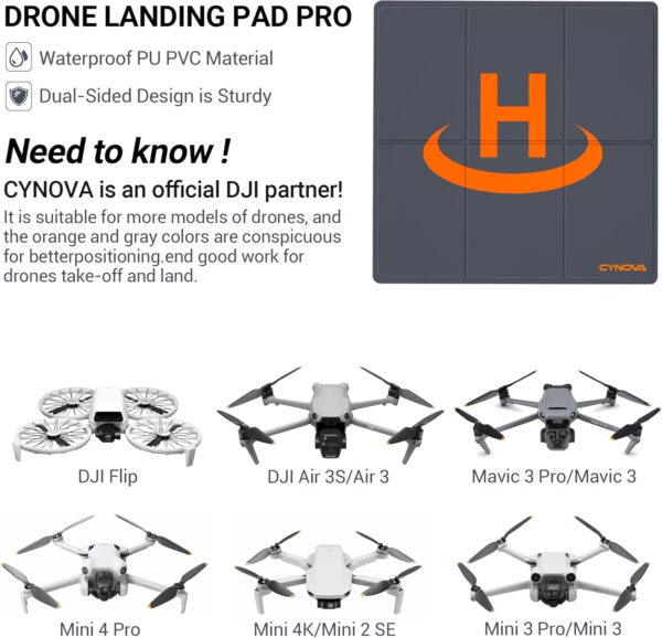 CYNOVA Drone Landing Pad Weighted for DJI Mini 3 Pro, Universal Waterproof Portable Landing Mat for DJI Flip/DJI MINI 4K / DJI MINI4 Pro/Mavic 3 / Air 2S / FPV Avata/Drone Accessories(50cm/20inch) - Image 2