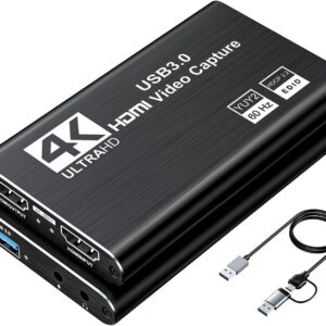 Video Capture Card, Audio Video Capture Card, USB 3.0 Capture Card 4K HDMI Loop-Out, 1080P 60FPS/2K 30FPS Video Game Capture for Streaming Works for PS5/Switch/Camera/PC/OBS(Black)