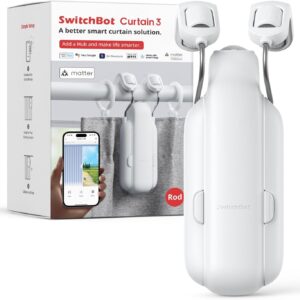 SwitchBot Automatic Curtain Opener - Bluetooth Remote Control Smart Curtain with App/Timer, Upgraded High-Performance Motor, Add SwitchBot Hub to Work with Alexa, Google Home, HomeKit (Curtain 3, Rod)