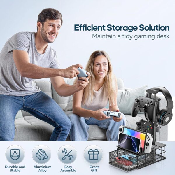 KDD Headphone Stand with Drawer - Headset & Controller Holder for Desk - Aluminum Supporting Bar Earphone Stand with Cable Organizer - Universal Gaming PC Accessories Storage - Image 5