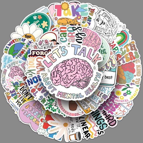 100PCS Mental Health Stickers,Mental Health Awareness Decals Vinyl Waterproof Stickers for Water Bottle Laptop Luggage Helmet Skateboard Guitar Scrapbook Phone Gifts - Image 8