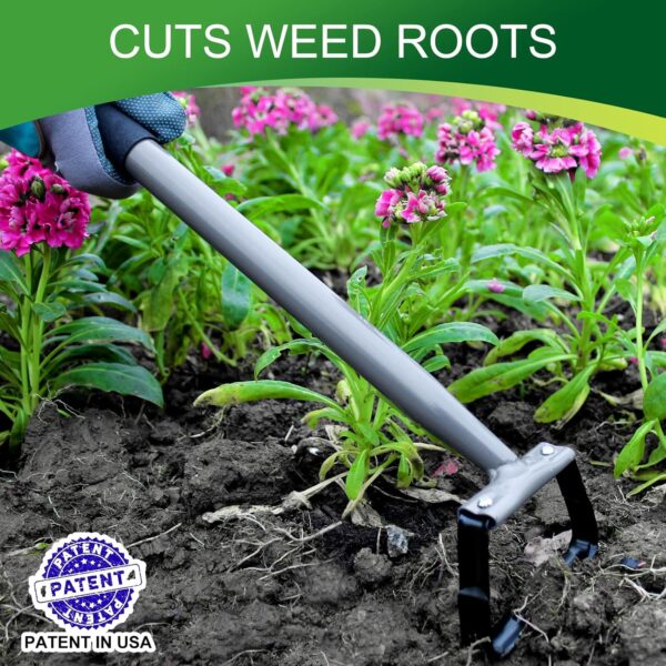 Walensee Mini Action Hoe for Weeding Stirrup Hoe Tools for Garden Hula-Ho with 14- Inch Scuffle Loop Hoe Gardening Weeder Cultivator, Sharp Durable Metal Handle Weeding Rake with Cushioned Grip, Grey - Image 2