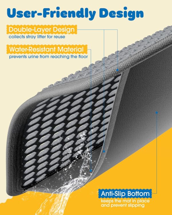 Cat Litter Mat - 23.2'' x 14.6'' Small Litter Trapping Mat, Easy to Clean Litter Box Mat, Waterproof, Urine-Proof, Non-Slip Kitty Litter Mats for Floor, Grey - Image 5