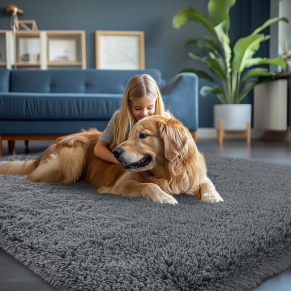 Fluffy Rug 5x7 Bedroom Rugs: Shag Rug for Bedroom - Area Rug 5x7 Grey Plush Fuzzy Soft Carpet for Living Room - Teenage Room Dorm Decor Carpets - Image 3