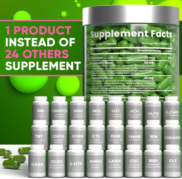 Bioteque Lab Weight Loss Diet Capsules, Natural Appetite Suppressant, Day & Night Fat Burner for Women & Men with Apple Cider, Green Coffee Bean Extract, Metabolism Booster Supplement - 60 Pills - Image 5