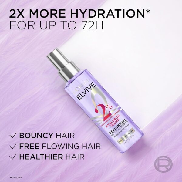 L'Oreal Paris Elvive Hyaluron Plump Moisture Plump Hair Serum for Dehydrated, Dry Hair with Hyaluronic Acid Care Complex, Paraben-Free, 4.4 Fl Oz - Image 6