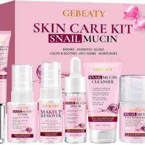 Gifts for Women,Skin Care Set,Anti-aging Moisturizing Repair Soothing Snail Mucin Serum Hydrating Facial Skin Care Routine Kit for Dull Skin & Dry Skin,Travel Skincare Gift Set Teenage Teen Girl Gifts