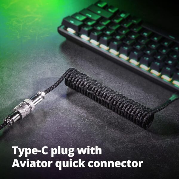 GUNMJO Pro Custom Coiled USB C Cable for Gaming Keyboard, Double-Sleeved Mechanical Keyboard Cable with Detachable Metal Aviator, 1.5M USB-C to USB-A, Classic Black Color - Image 3