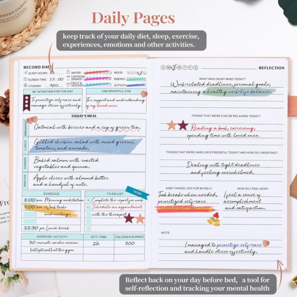 Mental Health Journal, Anxiety & Guided Journal for Women, 91 Days Self Care Journal to Practice Positive Thinking, ADHD Planner with Mood Tracker (A5 Size)-Pink (5-Mentalhealth-Pink) - Image 3
