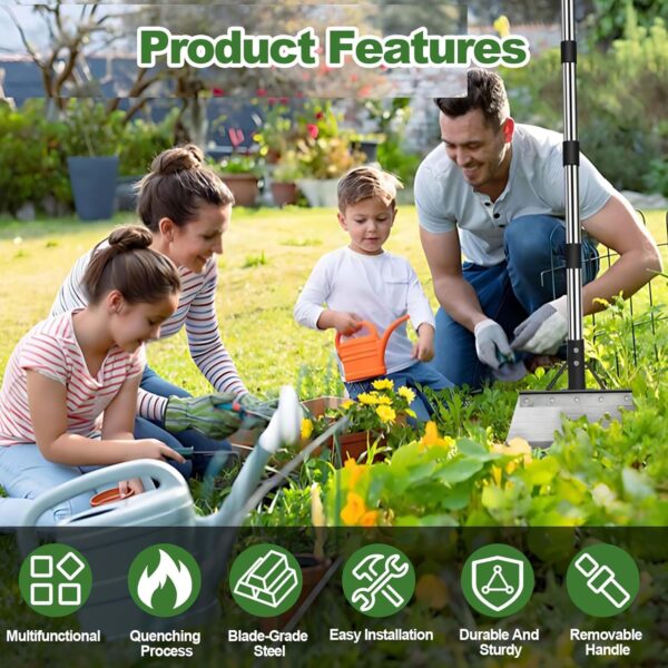 Multifunctional Garden Cleaning Shovel, Heavy Duty Steel Flat Shovel with 59" Adjustable Handle, Floor Scraper, Outdoor Spade Tool for Weeding, Lawn Edging, Digging, Ice Removal - Image 3