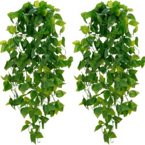 BLEUM CADE Fake Hanging Plants, 2pcs Artificial Hanging Plant, Faux Pothos Vines Hanging Plant Greenery for Wall Home Living Room Indoor Outdoor Decor (No Baskets)