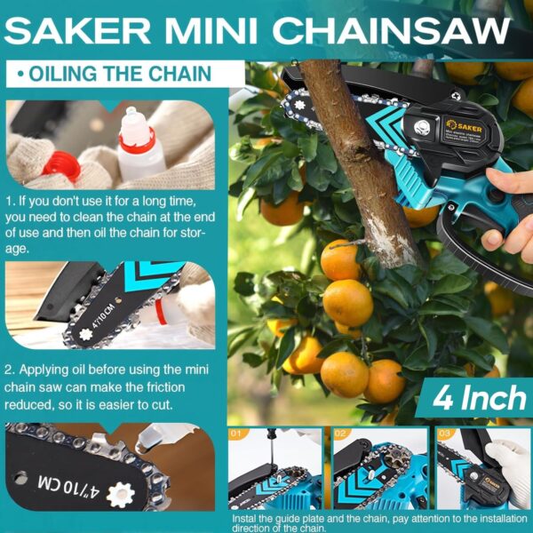 Saker Mini Chainsaw,Portable Electric Chainsaws Cordless,Handheld Chain Saw Pruning Shears Chain Saws for Tree Branches,Courtyard,Household and Garden,Gift for Men Dad Husband Women - Image 5