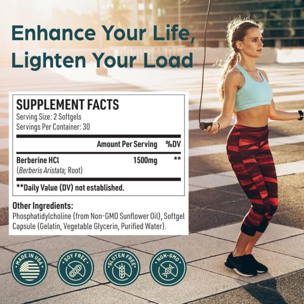 Liposomal Berberine HCl 1500 mg - Berberine Supplement Activates AMPK & GLP-1 - Supports Reduces Body Burden in Women and Men (1 Pack) - Image 2