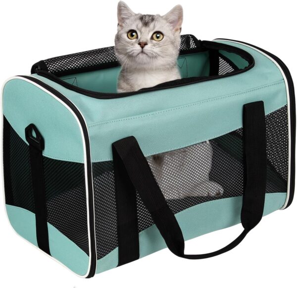 Cat Carrying Case Pet Dog Carrier Soft-Sided Cat Bag Airline Approved, Pet Travel Carrier Up to 15 Lbs, Collapsible Cats Carrier Dog Carrier for Medium Small Cats Dogs(17x11x11 Green) - Image 6