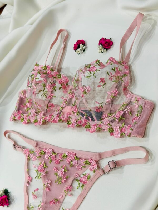 Sheer Flowery Embroidery Underwire Bra and Underwear Panty Matching Set Lingerie For Women… - Image 3