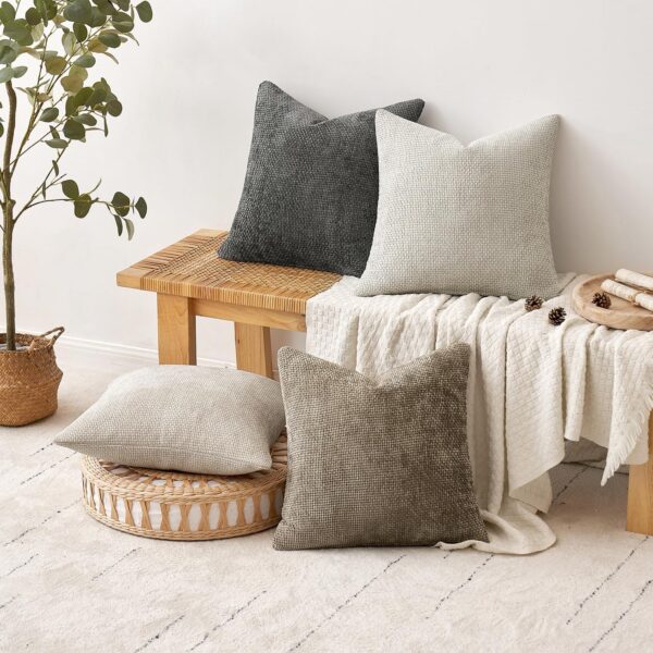 MIULEE Pack of 4 Couch Throw Pillow Covers 18x18 Inch Neutral Soft Decorative Chenille Pillow Covers Farmhouse Boho Cushion Covers for Mid Century Modern Home Decor Sofa Bedroom Living Room - Image 4