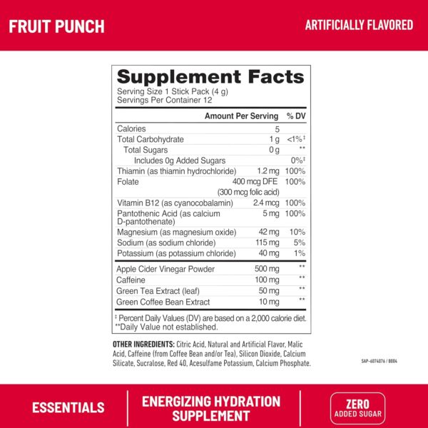 SlimFast Hydration Packets, Intermittent Fasting Electrolytes, Energy Powder Drink Mix, Caffeine from Natural Sources- Fruit Punch (12 Count) - Image 4