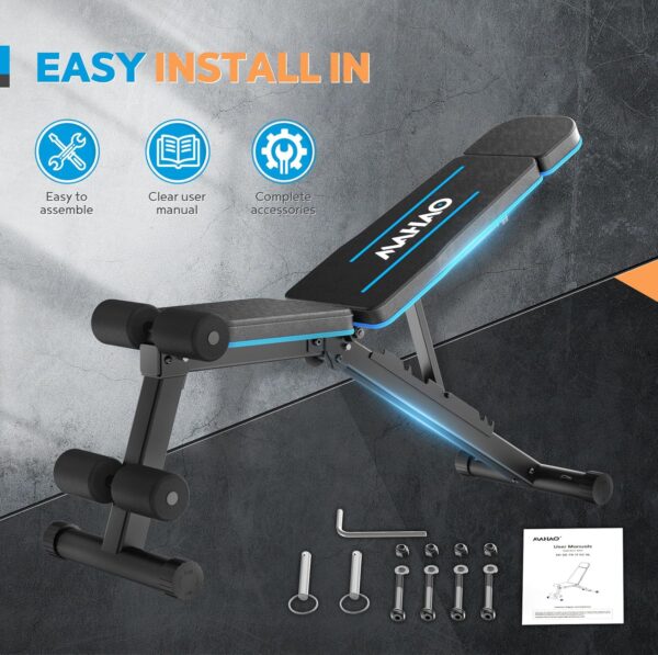 Weight Benches, Adjustable Workout Bench with 7 Adjustable Backrests, 500 LBS Capacity Foldable Bench Press for Home Gym, Incline Decline Flat Exercise bench for Strength Training with Extended Headrest - Image 7