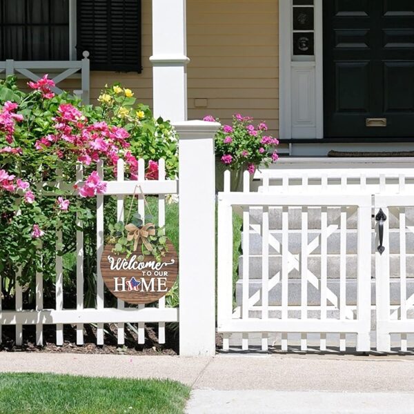 Interchangeable Seasonal Welcome Sign Front Door Decoration, Rustic Round Wood Wreaths Wall Hanging Outdoor, Farmhouse, Porch, for Spring Summer Fall All Seasons Holiday Halloween Christmas. - Image 5