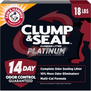 ARM & HAMMER Clump & Seal Platinum Clumping Cat Litter Odor Control, Multi-Cat, 14-Day Odor Control, Online Exclusive Formula, 18 Lbs