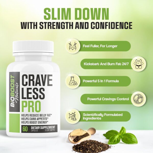 Crave Less PRO | Ultra Weight Loss Pills for Women & Men | Supports GLP-1 Pathway Function | Appetite Suppressant, Belly Fat Burner | 5 Powerful Ingredients for Weight Loss, Size, Stamina - 60 Caps - Image 4