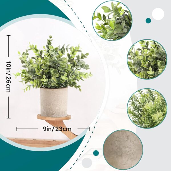 Der Rose 3 Pack Mini Potted Fake Plants Artificial Plastic Eucalyptus Plants Topiaries for Home Office Desk Farmhouse Room Bathroom Decor - Image 2