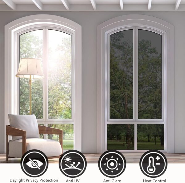 KESPEN Window Privacy Film One Way Daytime Privacy Static Cling Sun Blocking Anti UV Reflective Window Tint for Home and Office, Black-Silver, 17.5 Inch X 6.5 Feet - Image 5