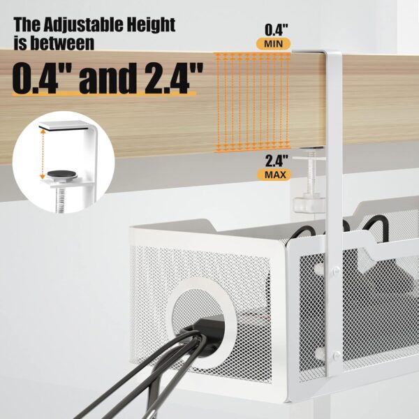 Under Desk Cable Management Tray White, Cinati Wire Organizers No Drill, Cable Tray with Clamp for Wire Management, Cord Organization Box for Office, Home - No Damage to Desk - Image 2