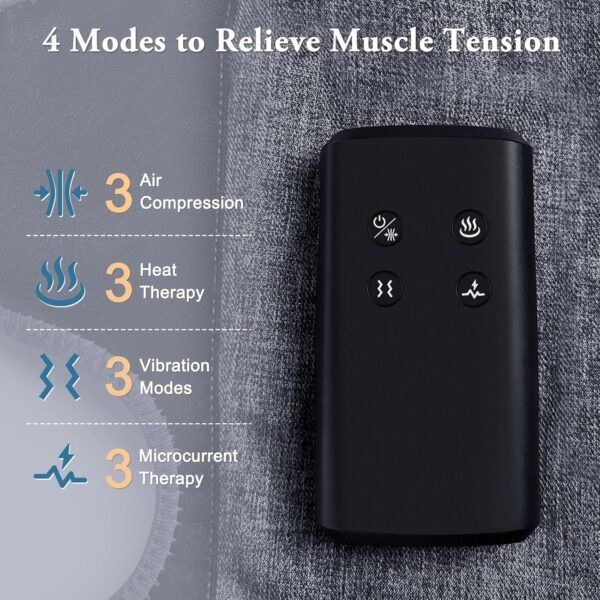 Air Compression Leg Massagers for Circulation and Pain Relief with Heat, Cordless Wearable Thigh or Calf Leg Massagers, 4 Modes 3 Intensities Relax for Home Office Gym, Gift for Men Women (Pair) - Image 3
