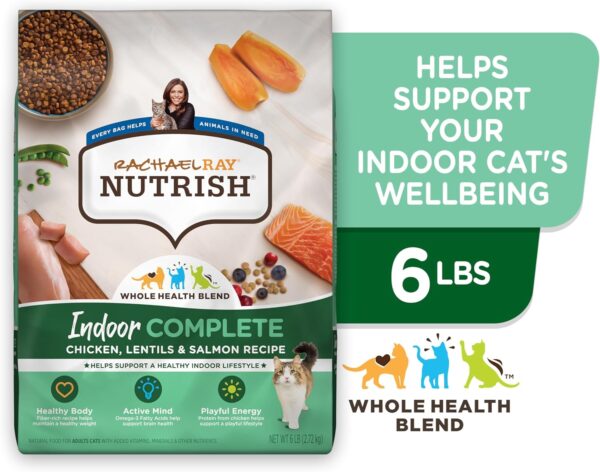 Rachael Ray Nutrish Indoor Complete Premium Natural Dry Cat Food, Chicken with Lentils & Salmon Recipe, 6 Pounds (Packaging May Vary) - Image 3