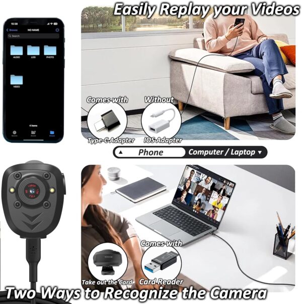 Mini Body Camera Video Recorder Built-in 128GB Memory Card with Night Vision IR & Loop Record HD 1080P, 4-6 HR Battery Life Wearable Police Cam for Home, Outdoor, Law Enforcement, Security Guard - Image 6