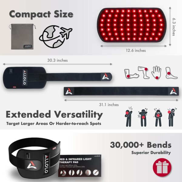 ALLOLO Red Light Therapy for Body, 3-in-1 LED Bead with Timer Remote Control, 12.6"*6.3" 660nm&850nm Infrared Light Therapy for Body Pain Relief Wearable for Muscle Repair - Image 4