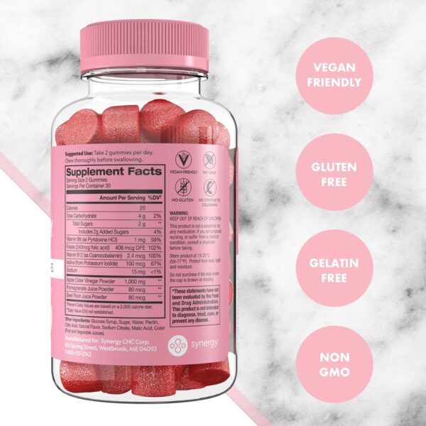 Flat Tummy Apple Cider Vinegar Gummies, 60 Count – ACV Gummies, Detox, Support Gut Health – Vegan-Friendly, Non-GMO - Beet and Pomegranate Superfood Powders, Vitamins B6, B9 & B12 - Image 2